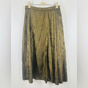 NWT H by Halston Antique Gold Pleated Midi Skirt XS Yellow Gold